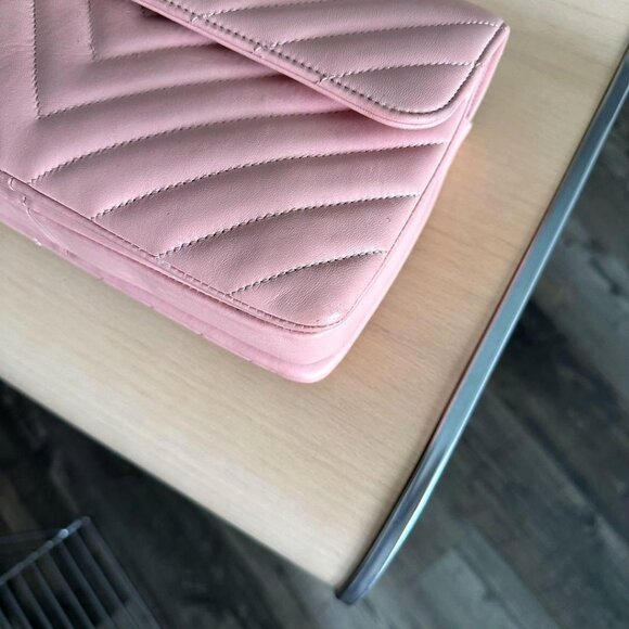 Authentic CHANEL Trendy Chevron Lambskin Quilted Dual Handle Flap Bag Pink Tote - Picture 10 of 11